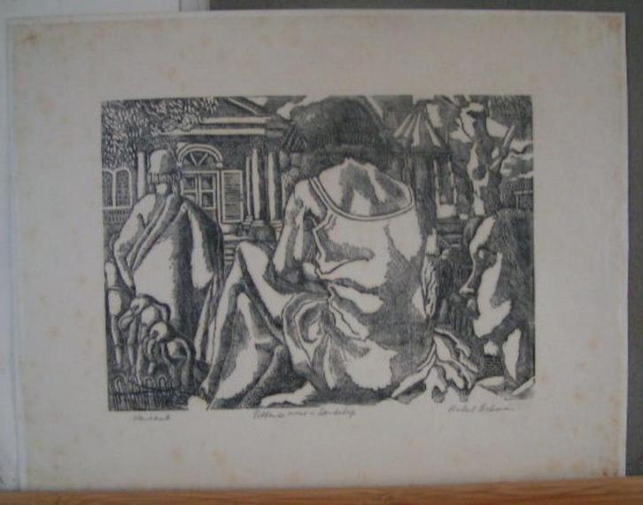Hubert Bekman "vrouw" in landschap ets op japans papier, Antiek en Kunst, Kunst | Etsen en Gravures, Ophalen of Verzenden