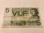 5 gulden bankbiljet uit het jaar 1966., Postzegels en Munten, Bankbiljetten | Nederland, Ophalen of Verzenden, 5 gulden, Los biljet