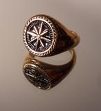Vergulde ring met "Windroos" - 70-80% korting., 20 of groter, Nieuw, Dame of Heer, Goud