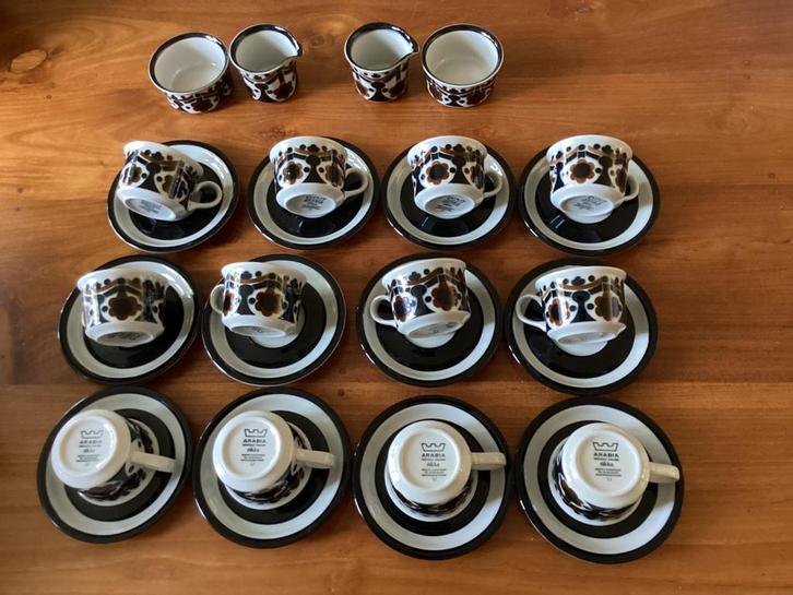 Arabia Riikka kop en schotels (12x) en roomstel (2x)., Huis en Inrichting, Keuken | Servies, Zo goed als nieuw, Kop(pen) en/of Schotel(s)