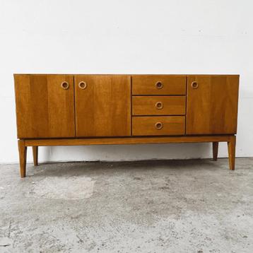 vintage midcentury dressoir in hout op pootjes, lades + kast beschikbaar voor biedingen