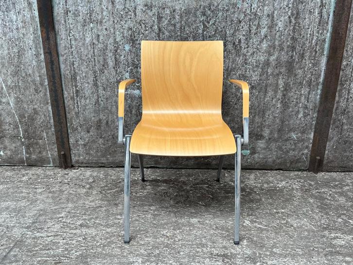 Artifort Zeno wachtkamerstoelen - beuken hout, Huis en Inrichting, Stoelen, Gebruikt, Drie, Hout, Metaal, Bruin, Ophalen of Verzenden