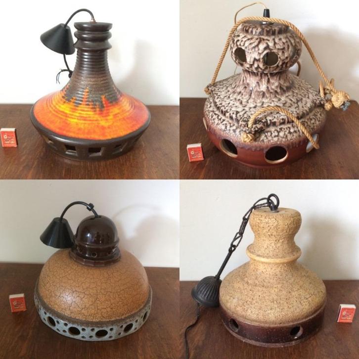 Seventies stenen keramiek kelklampen met lichtgaten jaren 70, Huis en Inrichting, Lampen | Hanglampen, Zo goed als nieuw, Minder dan 50 cm