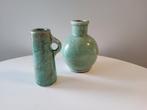 Vaasje en kandelaar. Craquelé in jade groen. O.a.BRYNXZ., Aardewerk of Porselein, Ophalen of Verzenden, Zo goed als nieuw, Minder dan 50 cm