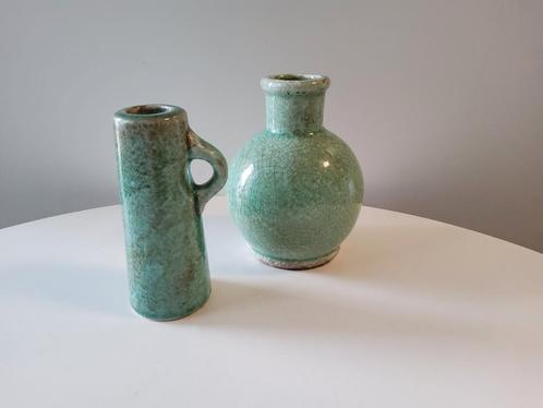 Vaasje en kandelaar. Craquelé in jade groen. O.a.BRYNXZ., Huis en Inrichting, Woonaccessoires | Vazen, Zo goed als nieuw, Groen