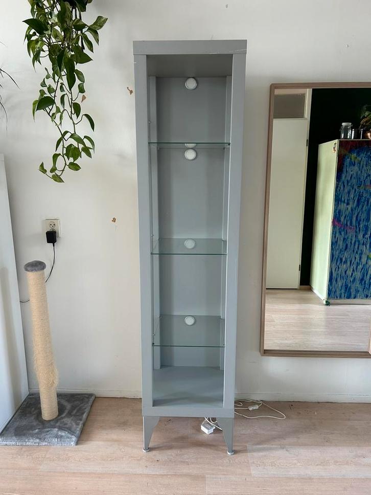 Open vitrinekast met licht // 188x45x40 cm // zilver/grijs, Huis en Inrichting, Kasten | Vitrinekasten, Gebruikt, 150 tot 200 cm