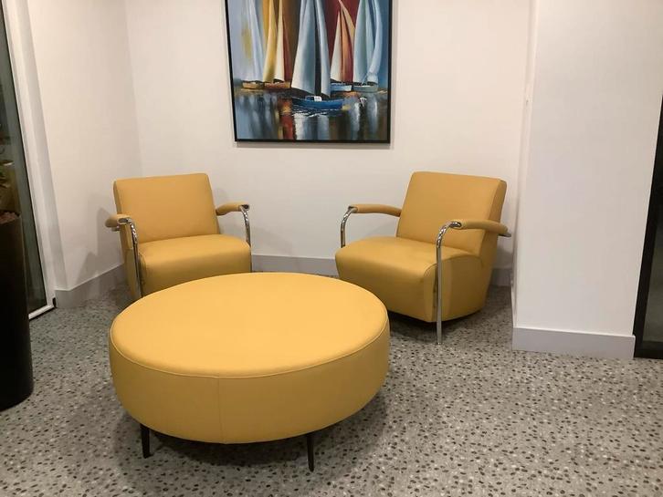 Leolux Set met Nieuwe Lederen Bekleding + Poef, Huis en Inrichting, Fauteuils, Zo goed als nieuw, Leer, 75 tot 100 cm, Ophalen of Verzenden