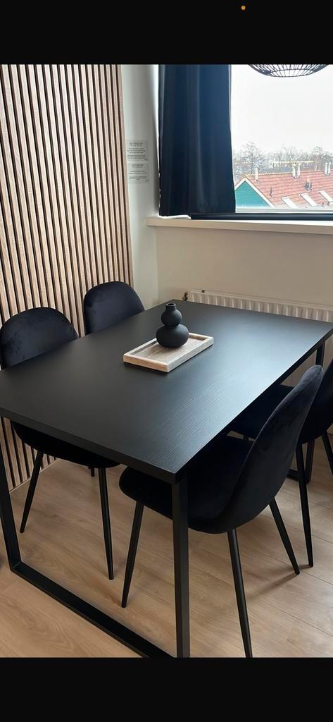 Eetkamer eettafel eetstoelen zwart, Huis en Inrichting, Tafels | Eettafels, Zo goed als nieuw, 50 tot 100 cm, 100 tot 150 cm, Vier personen