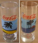 2 verschillende Coca Cola Glazen met blauwe afbeelding Hawai, Verzenden, Nieuw, Bierglas