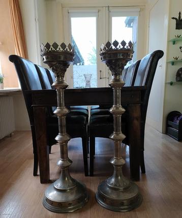 2 Grote Kasteel Kerk Kandelaars zwaar verzilverd 105cm pst beschikbaar voor biedingen