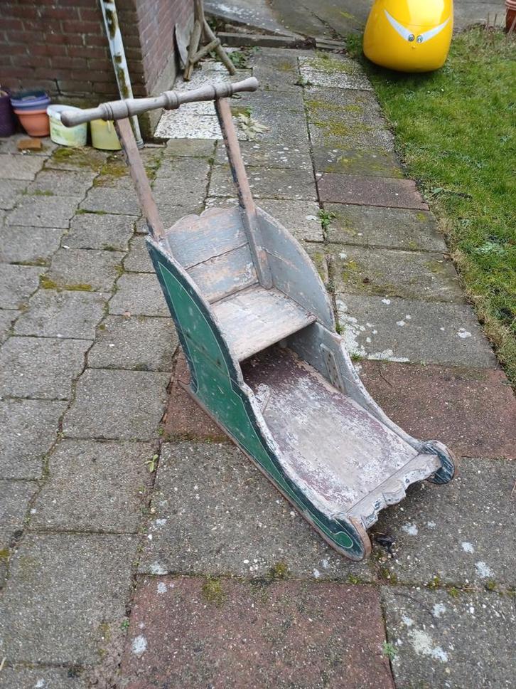 Antieke houten slee met duwstang, Antiek en Kunst, Antiek | Overige Antiek, Ophalen