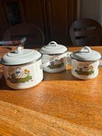 Vintage Pannensetje met Deksel, Ophalen of Verzenden, Gebruikt, Overige materialen, Pannenset