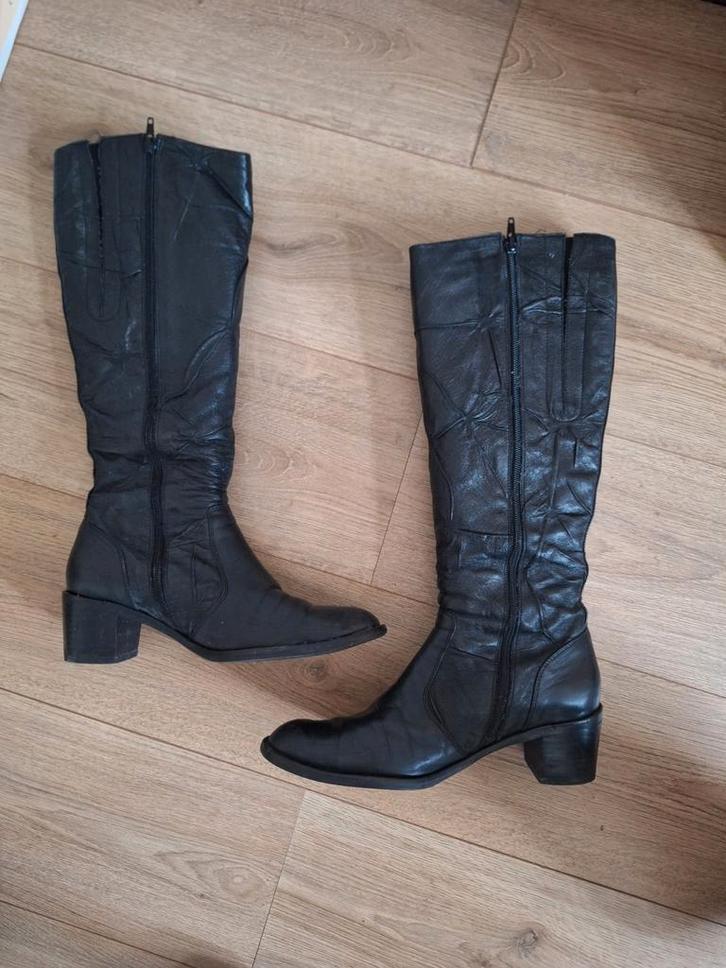 Zwarte leren laarzen - Maat 40,5 (7), Kleding | Dames, Schoenen, Zo goed als nieuw, Lage of Enkellaarzen, Zwart, Ophalen of Verzenden