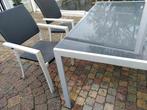 Aluminium tuinset tafel en 4 stoelen in prima staat, Tuin en Terras, Tuinmeubel-accessoires, Ophalen of Verzenden, Zo goed als nieuw