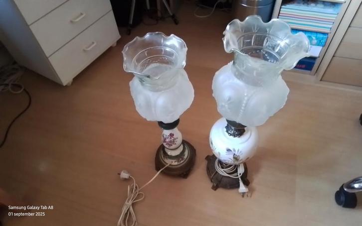 Antieke Olielampen omgebouwd tot Elektrische Lampen, Antiek en Kunst, Antiek | Lampen, Ophalen of Verzenden