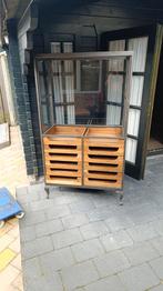 Industriële Vitrinekast Gietijzer/Acaciahout LEZEN !!, Ophalen, 100 tot 150 cm, Nieuw, 50 tot 100 cm
