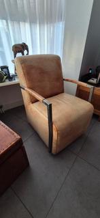 2 x Leren Fauteuil/Eetkamerstoel op Wieltjes, Huis en Inrichting, Fauteuils, Ophalen, Gebruikt, Minder dan 75 cm, Vintage