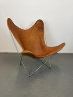 1 Plux  Vlinder Fauteuil tuigleer Cognac Vintage, Zo goed als nieuw, Metaal