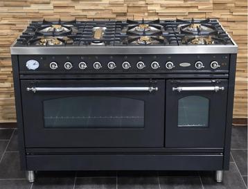 Luxe Fornuis Boretti 120cm antraciet + rvs 7 pits 2 ovens beschikbaar voor biedingen