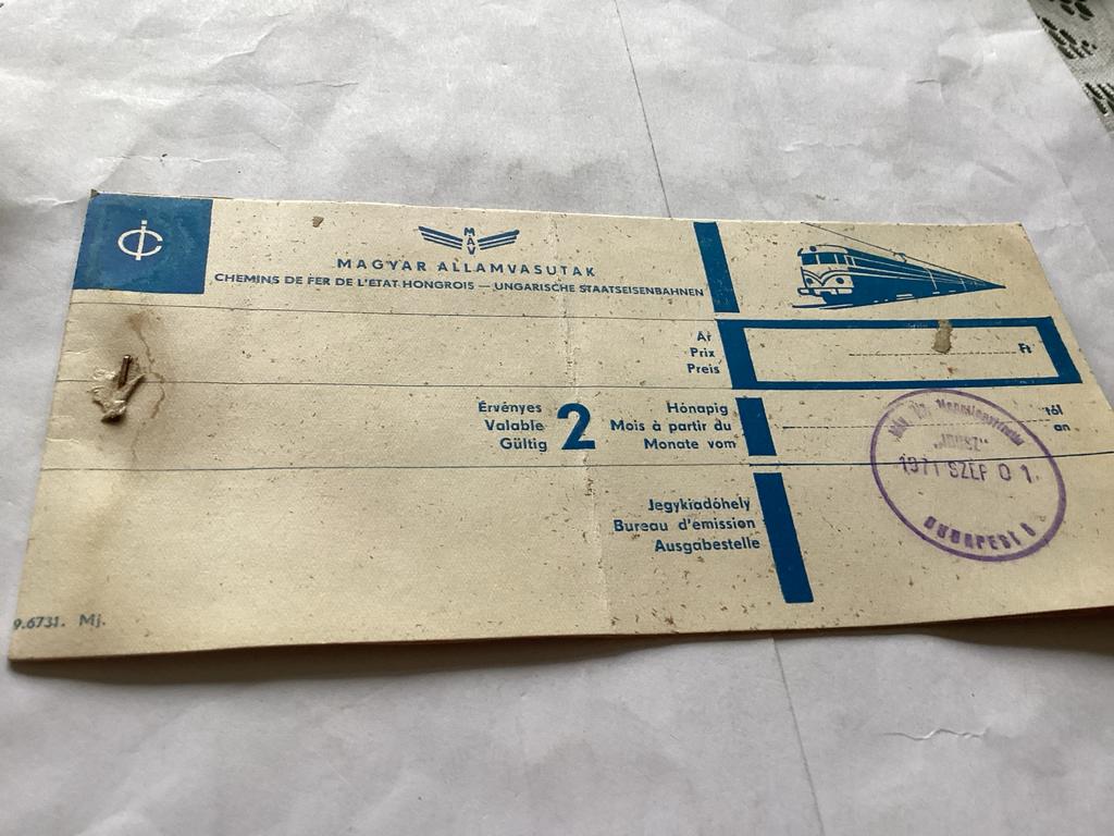 Oude Hongaarse Treinkaart Budapest - Lyon 1971, Ophalen of Verzenden, Gebruikt, Trein, Kaart of Prent