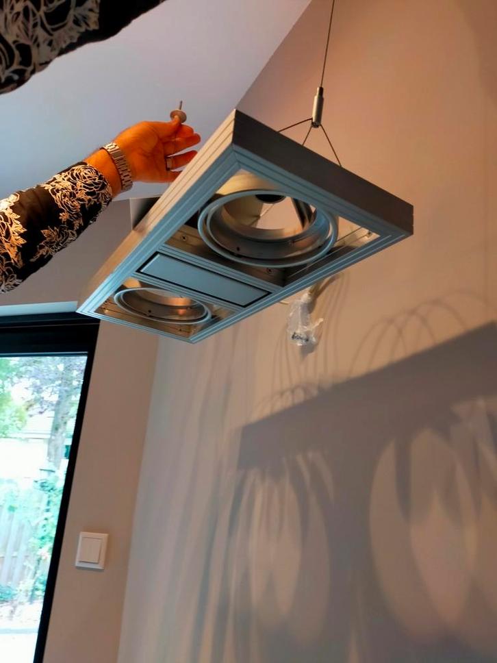 3 design plafondlampen/spots met kabel ophangsysteem., Huis en Inrichting, Lampen | Plafondlampen, Gebruikt, Ophalen of Verzenden