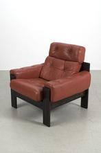 Deens leren fauteuil uit de seventies SALE nu maar 100 Euro!, Ophalen, Gebruikt, Hout, Vintage, deens design