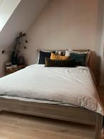 Ikea eikenhout bed 160x200 inclusief matras, dekbed, kussens, Ophalen, Gebruikt, Tweepersoons, Scandinavisch