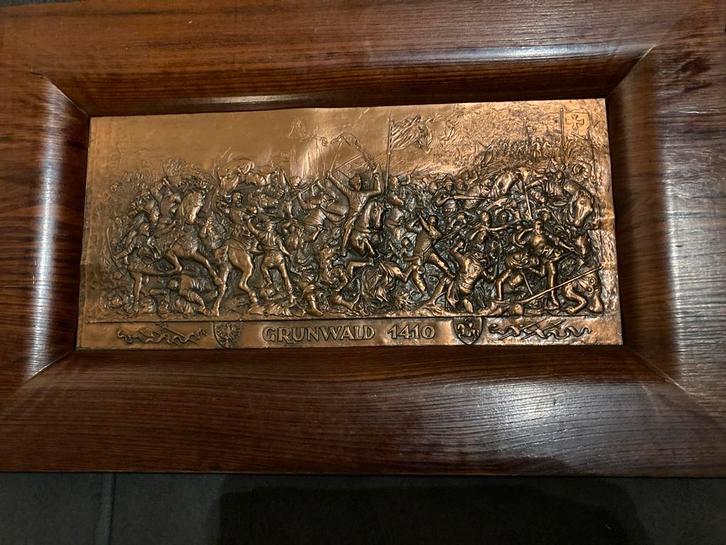 Grunwald 1410 Koperen Plaque in Houten Frame, Antiek en Kunst, Kunst | Beelden en Houtsnijwerken, Ophalen of Verzenden