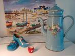 Vintage Franse Emaille Koffiepot - Lichtblauw Bloemmotief, Antiek en Kunst, Antiek | Emaille, Ophalen of Verzenden