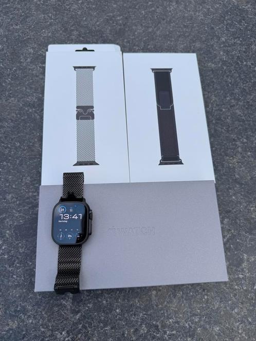 Apple Watch Ultra 2 Black Milanese en Trail band als nieuw, Sieraden, Tassen en Uiterlijk, Smartwatches, Zo goed als nieuw, iOS