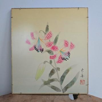 Oude Japanse aquarel, gesigneerd beschikbaar voor biedingen