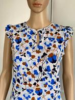 J286 Juffrouw Jansen maat S=36 top shirt blauw/wit/bruin, Blauw, Ophalen of Verzenden, Zo goed als nieuw, Korte mouw