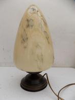 Art Deco tafellamp met gemarmerd glazen kap vintage, Ophalen of Verzenden, Gebruikt