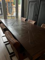 eettafel 2.20 x 1.00 en 6 bijpassende stoelen, Ophalen, Gebruikt, 200 cm of meer, 50 tot 100 cm