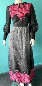 Vintage originele jaren 70 lange jurk zwart/grijs/roze mt 36, Kleding | Dames, Jurken, Verzenden, Zwart, Vintage, Maat 36 (S)