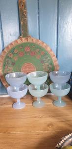 6 superleuke Franse ijscoupes met fruitmotief groen en blauw, Ophalen of Verzenden