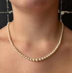Emaille 18k gouden antiek pijp slot akoya parel ketting dame, Ophalen of Verzenden, Goud, Ketting, Met edelsteen