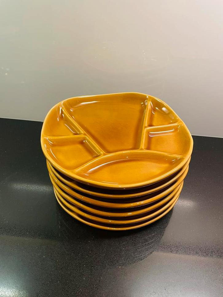 1970’s Longchamp France fondueborden, Huis en Inrichting, Keuken | Servies, Zo goed als nieuw, Bord(en), Overige stijlen, Keramiek