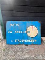 Emaille reclamebord matig uw snelheid, Verzamelen, Merken en Reclamevoorwerpen, Ophalen of Verzenden, Gebruikt, Reclamebord