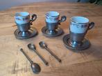 Vintage Tinnen Mokkakopjes met Lepeltjes - 3-delig, Antiek en Kunst, Ophalen of Verzenden