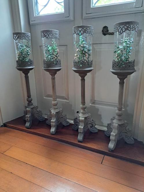 4 hoge windlichten/ kandelaars, Antiek en Kunst, Antiek | Kandelaars, Ophalen of Verzenden