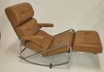 Unieke Franse vintage lounge chair / rocking chair  , LAMA, Gebruikt, Leer, Ophalen of Verzenden