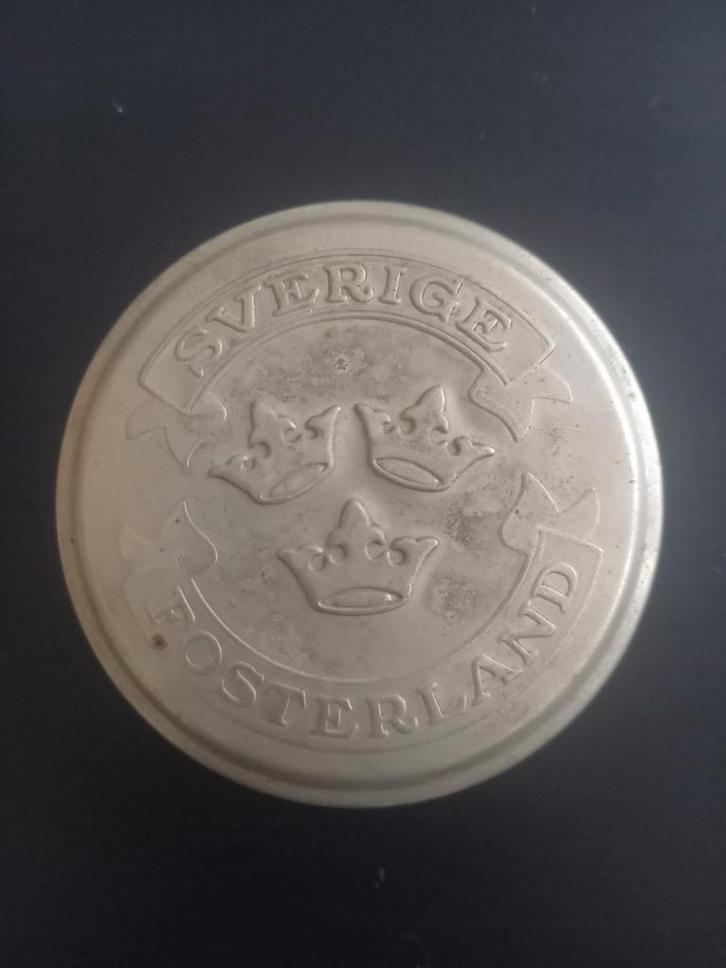 Zweedse Nysilver Snusdoos - Sverige Fosterland, Antiek en Kunst, Antiek | Goud en Zilver, Zilver, Ophalen of Verzenden