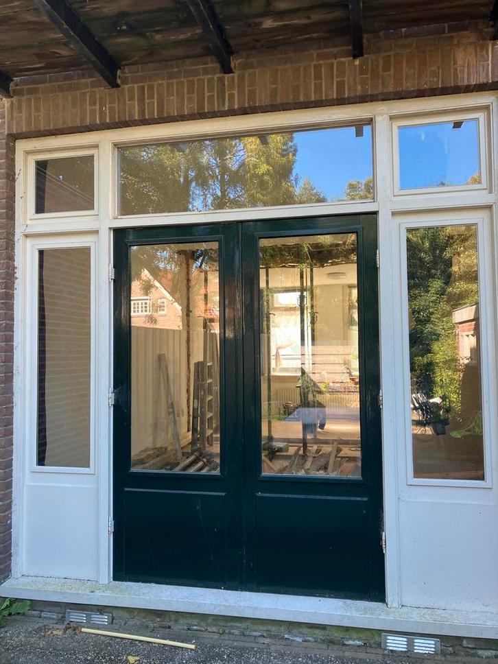 Set openslaande tuindeuren met kozijn - jaren 30 woning, Doe-het-zelf en Verbouw, Deuren en Horren, Gebruikt, Buitendeur, 200 tot 215 cm