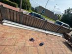 Zonnescher electrisch 6 m met 3 m rood witte doek, Tuin en Terras, Zonneschermen, Ophalen of Verzenden, Gebruikt, Knikarmscherm