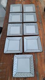 9x Ontbijtborden Wit/Zwart - Stevig vierkant, Ophalen of Verzenden, Gebruikt, Overige stijlen, Bord(en)