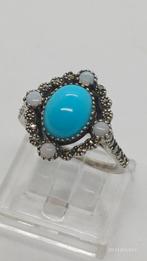 Zilveren vintage ring met turquoise, opaal en markasiet, Sieraden, Tassen en Uiterlijk, Ringen, Ophalen of Verzenden, 17 tot 18