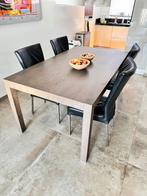 Eiken eetkamertafel met lederen stoelen, Antiek en Kunst, Antiek | Meubels | Tafels, Ophalen