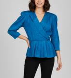 Schitterende blauwe 80s blouse met driekwart mouwen, Maat 38/40 (M), Zo goed als nieuw, Vintage, Verzenden