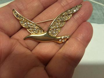 Vintage Vogel Broche met Strass beschikbaar voor biedingen